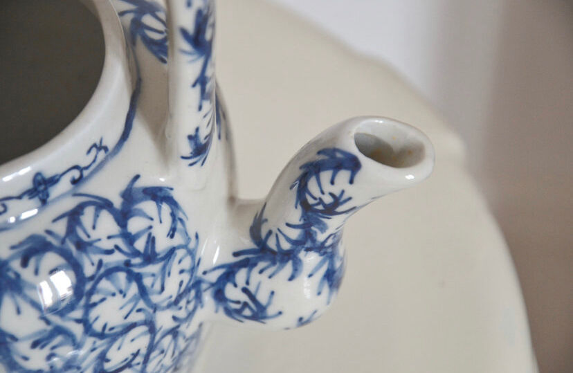 Chinese ceramic teapot with blue patterns