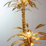 Exquisite Italian Golden Palm Tree Floor Lamp with 3 Sparkling Branches 70s