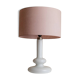 Vintage Holmegaard Plaza table lamp by Hsin-Lung Lin for Glasværk, 1970s - White glass with pink fabric shade - Elegant retro lamp, gift idea.