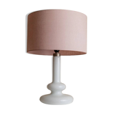 Vintage Holmegaard Plaza table lamp by Hsin-Lung Lin for Glasværk, 1970s - White glass with pink fabric shade - Elegant retro lamp, gift idea.