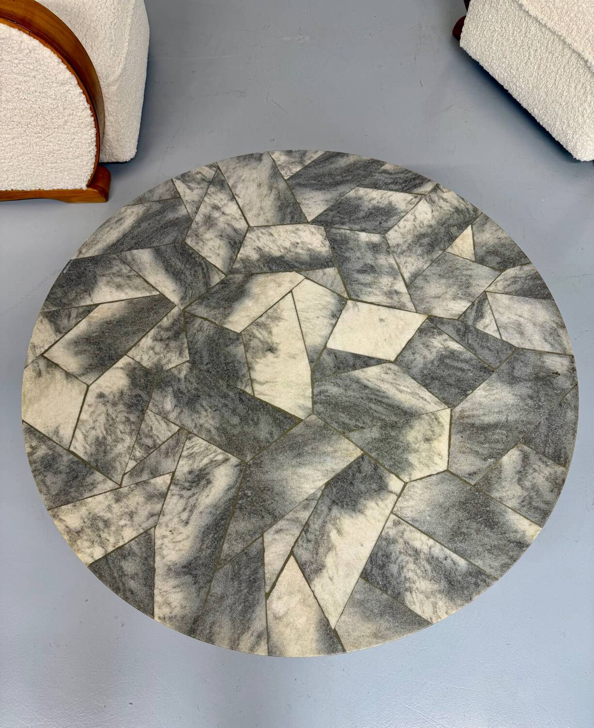 Antique stone and metal coffee table, vintage 70s design