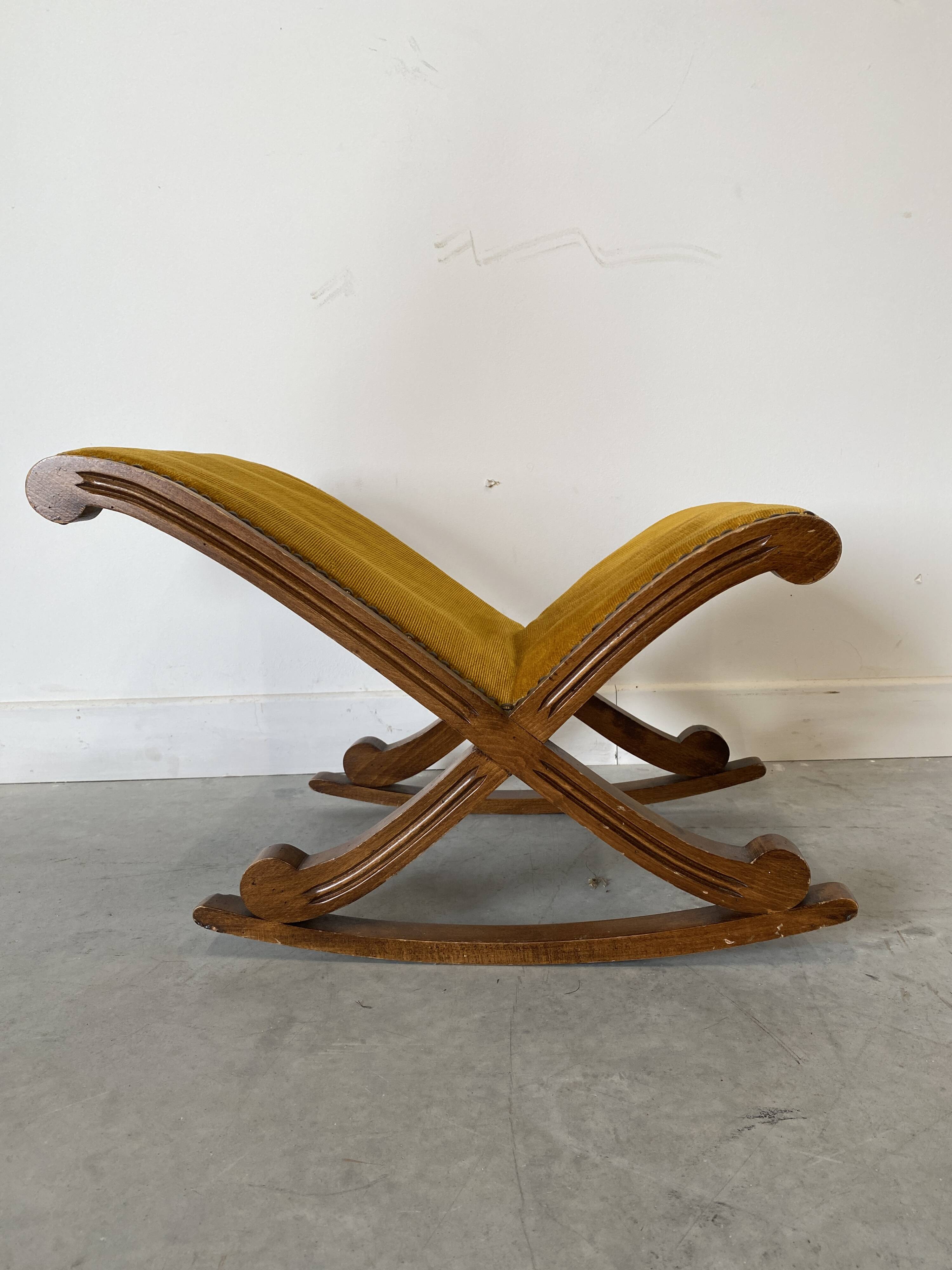 Small rocking stool – wood & velvet