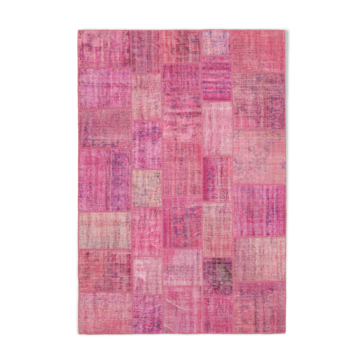 Hand-Knotted Oriental Overdyed 207 cm x 301 cm Pink Patchwork Carpet