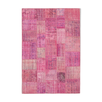 Hand-Knotted Oriental Overdyed 207 cm x 301 cm Pink Patchwork Carpet