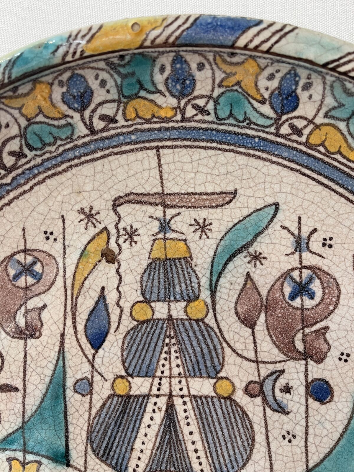 Morocco Fez flat polychrome cracked said Caravelle flamboyant eighteenth diameter 34 cm