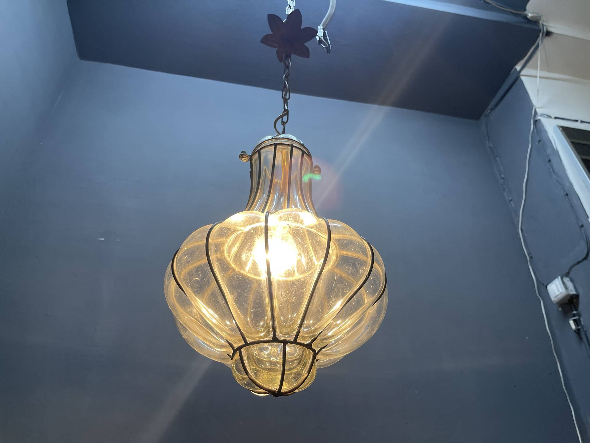 Wrought Iron Murano Glass Light Pendant 1950’s