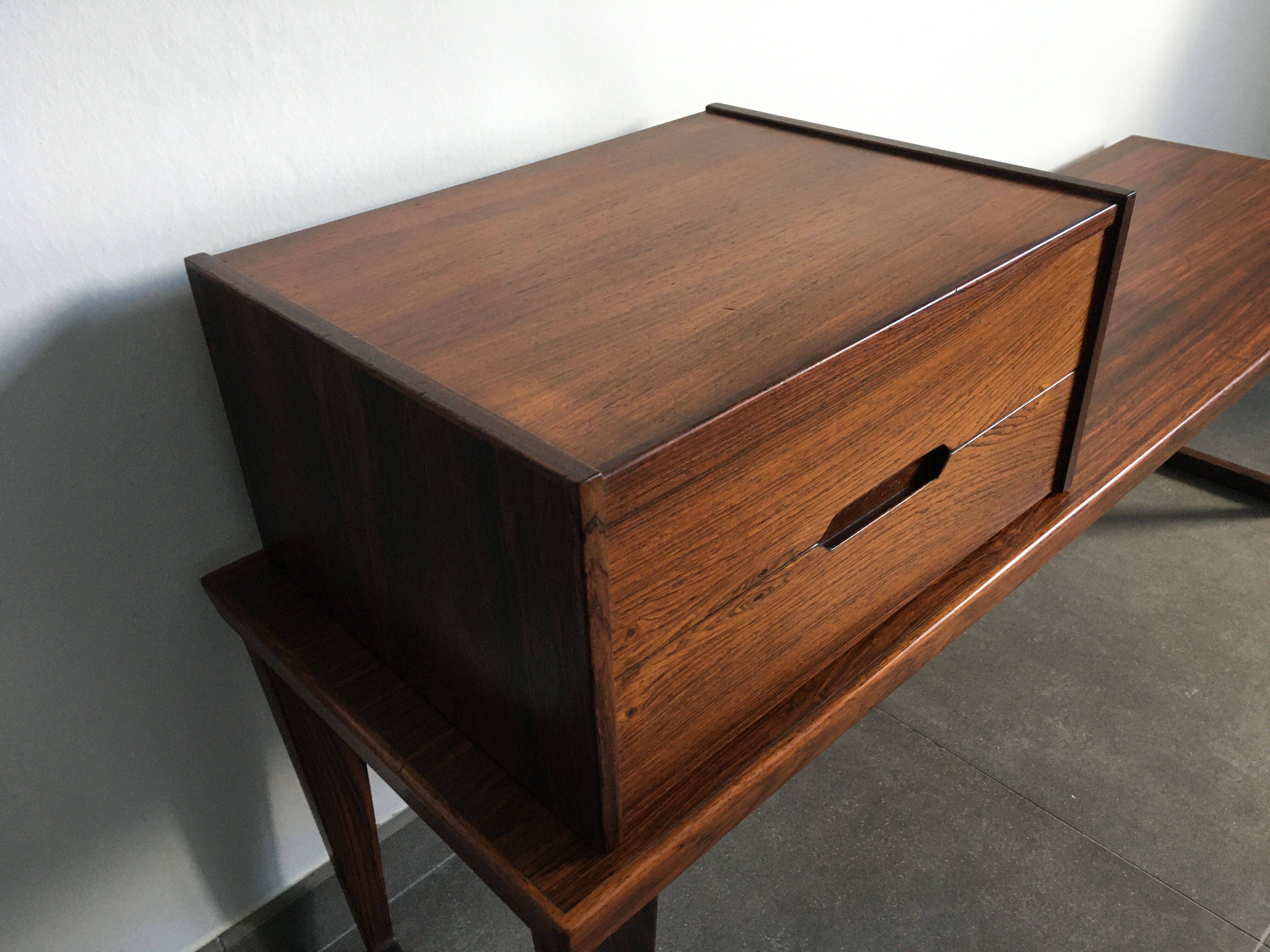 Scandinavian rosewood mirror and bench by Aksel Kjersgaard 60s