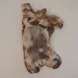 Male torso sculpture by patinated casting, signed to be identified.