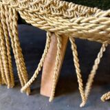 Vintage moss green cocktail chair with fringes.