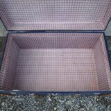 Old blue travel trunk handle leather