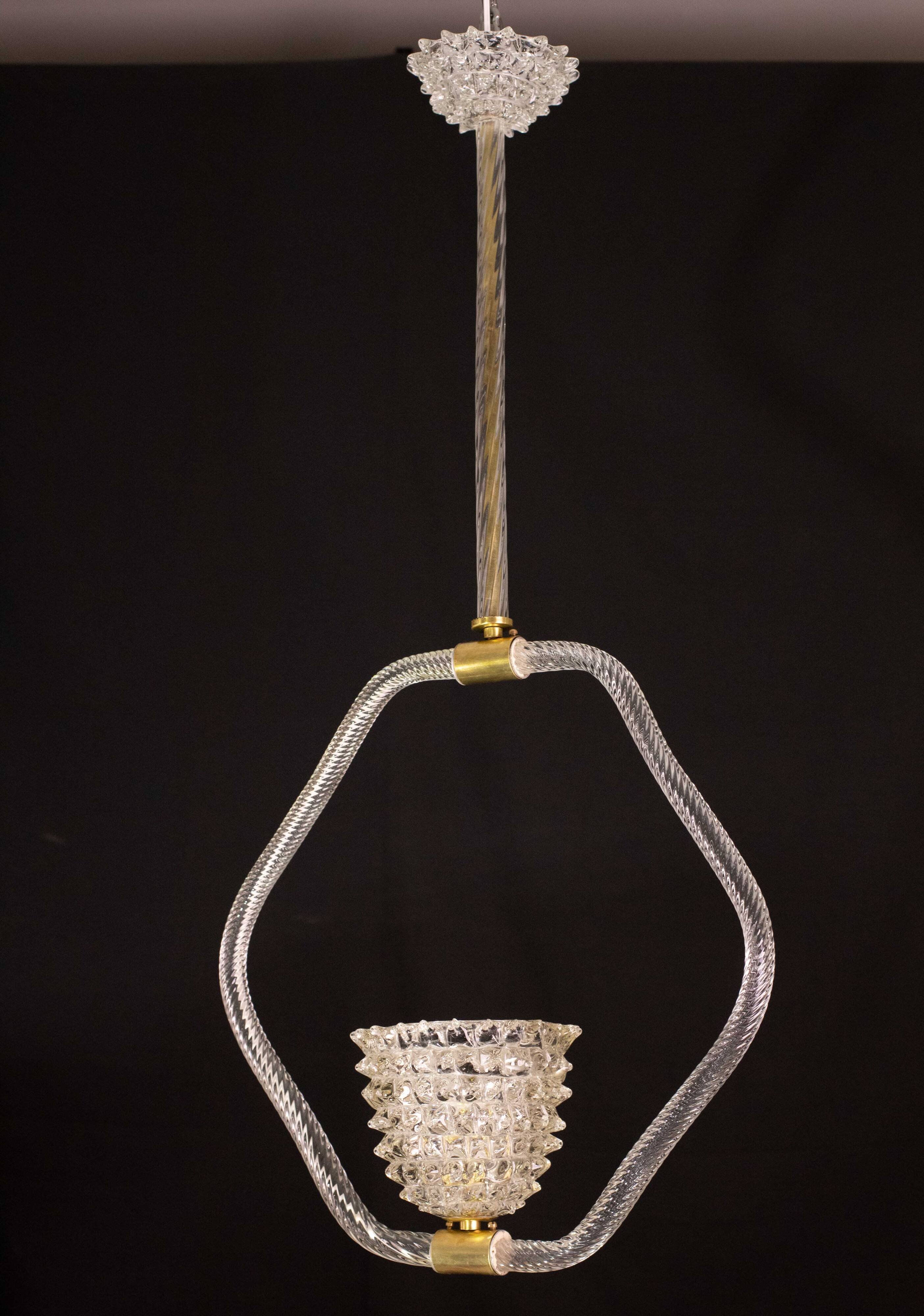 Charming clear rostrato Murano glass chandelier by Barovier & Toso, 1940s