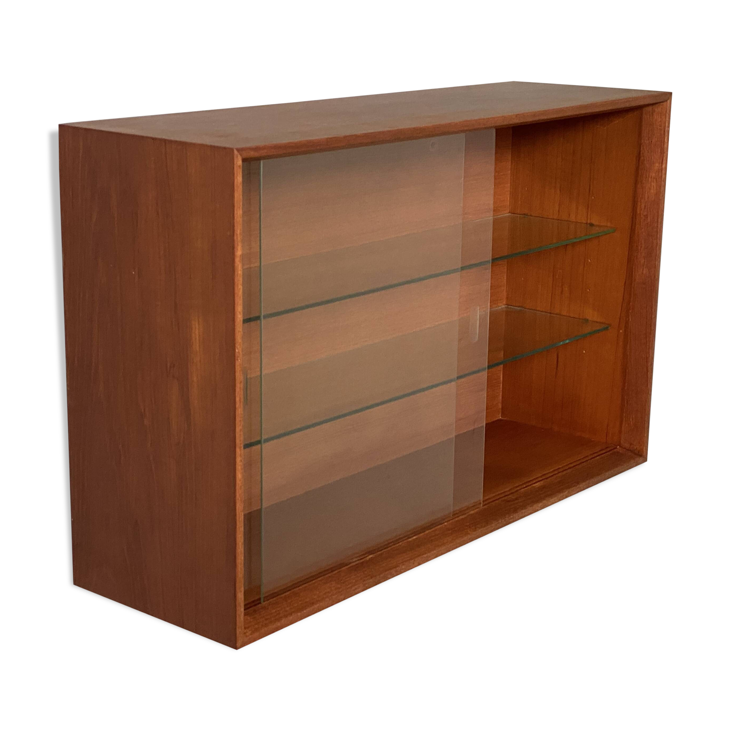 Scandinavian teak wall display cabinet from the 60s