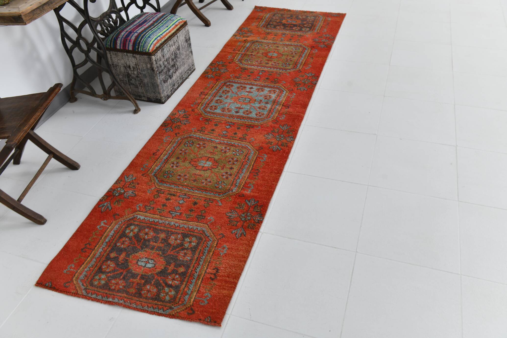 3x9 Pumpink Orange Vintage Turkish Runner Rug, 78x288Cm SK 23570