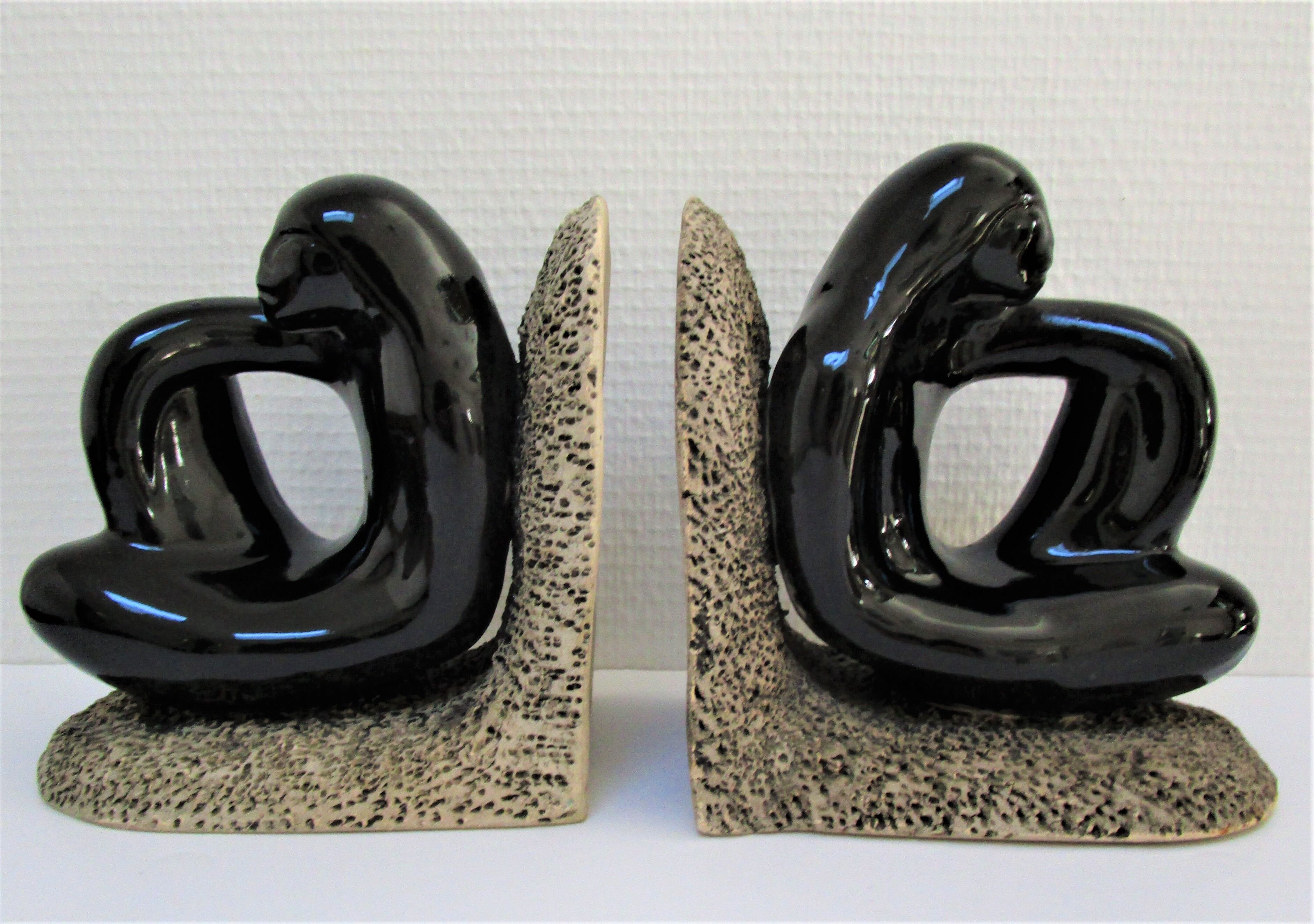 Pair of sculptural ceramic bookends design 70s