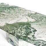 Vintage dining table in green and white veined marble. Completely restored. Italy, 90's