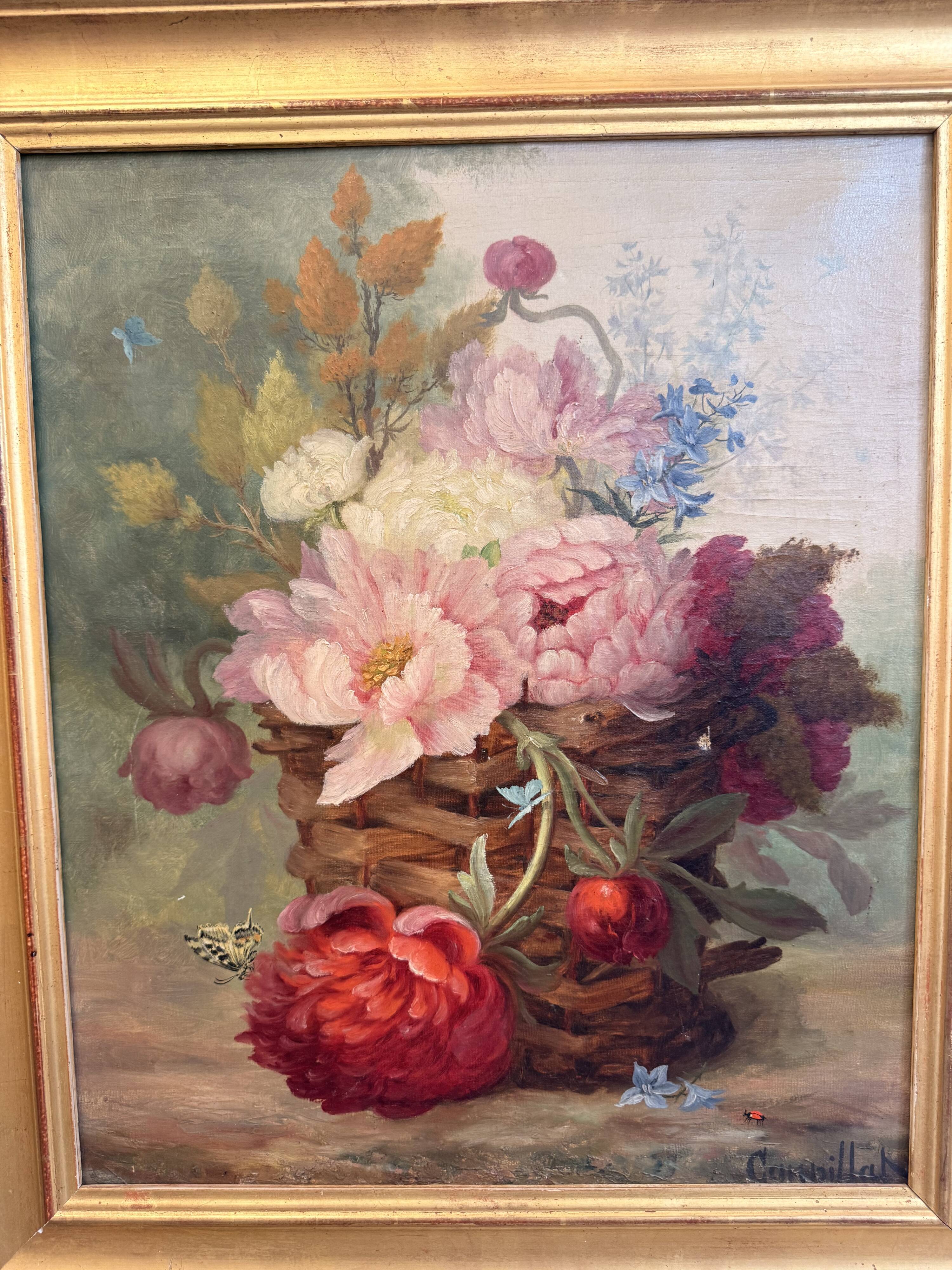Oil on canvas still life with flowers signed Henry Gaspillat 19th century.