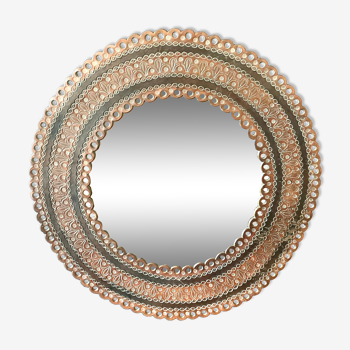 Miroir rond cadre en cuir - 50cm