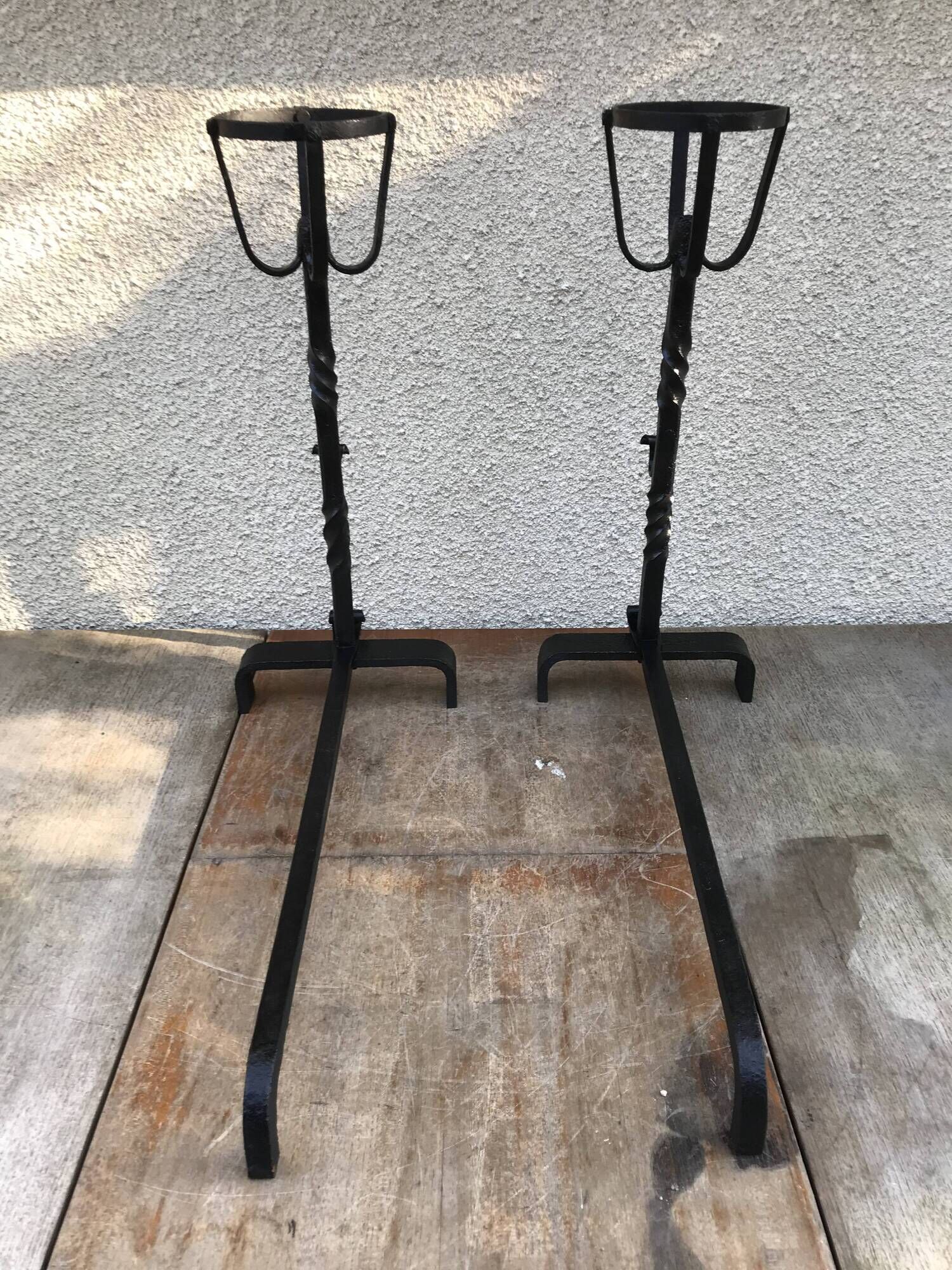 Former pair of landiers iron chimney