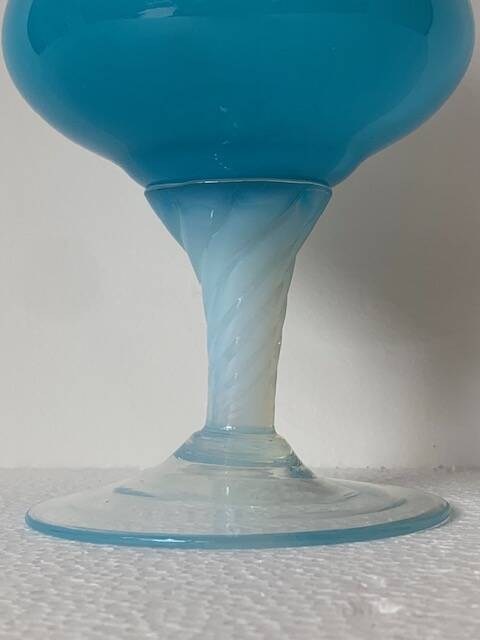 Pitcher vase Ewer pedestal opaline blue blown glass