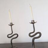 Pair of wrought iron candlesticks