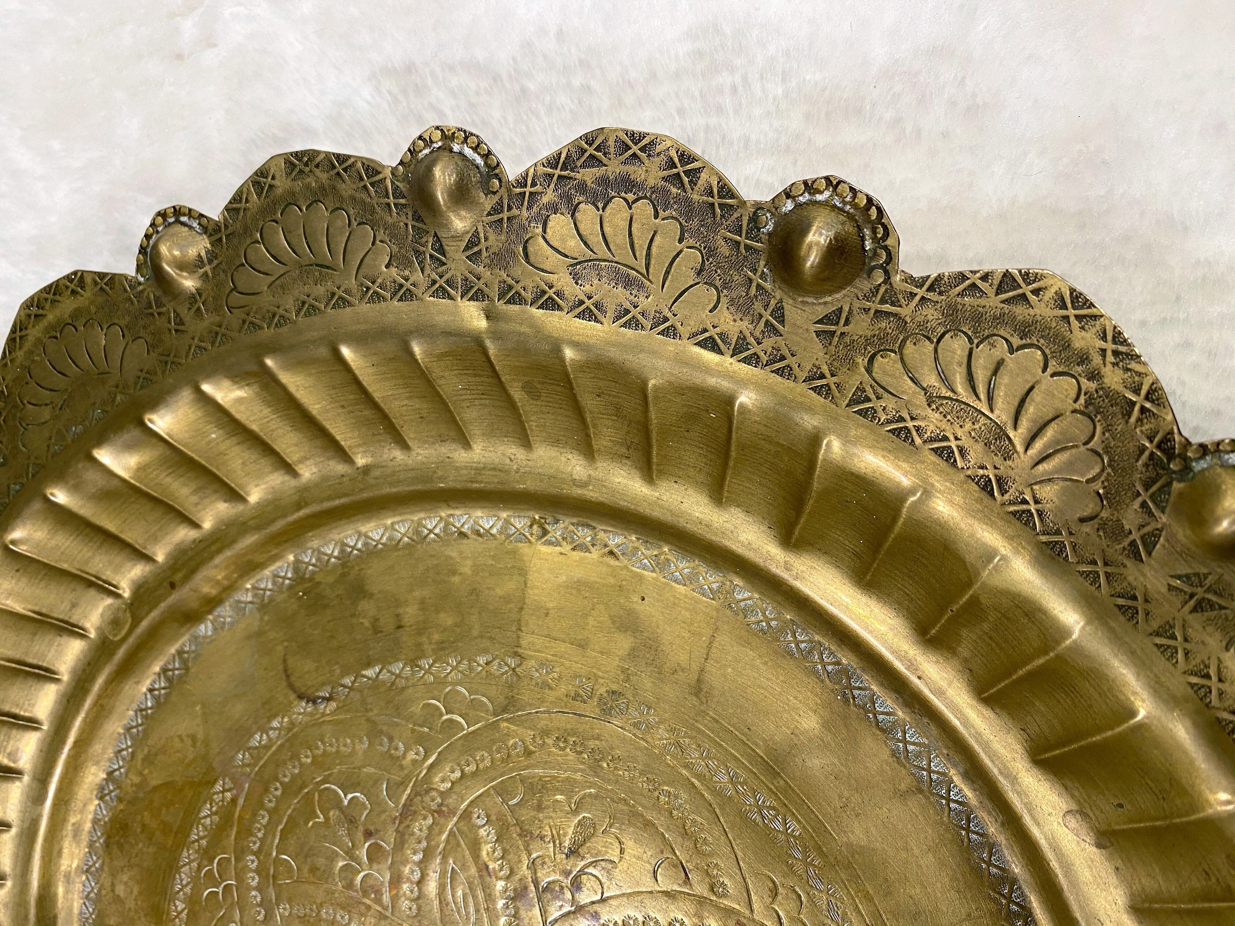 Oriental brass tray hammered