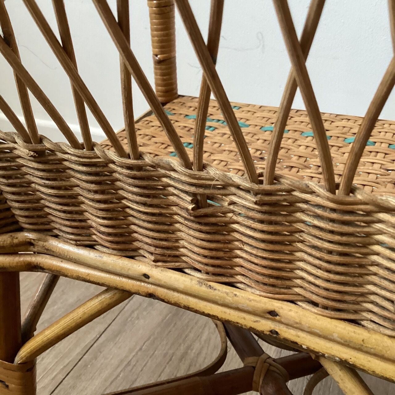 Children's armchair rattan / vintage blue