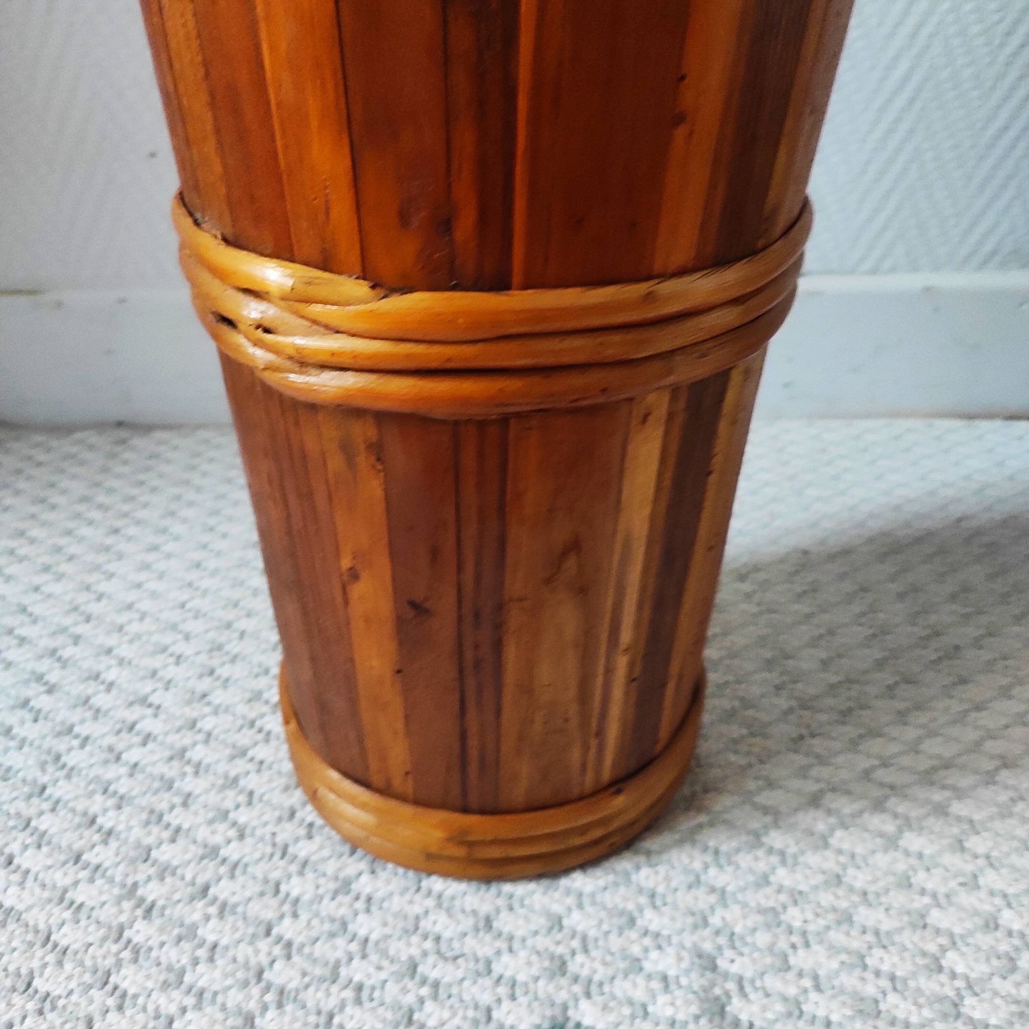 Vintage wooden and rattan umbrella stand