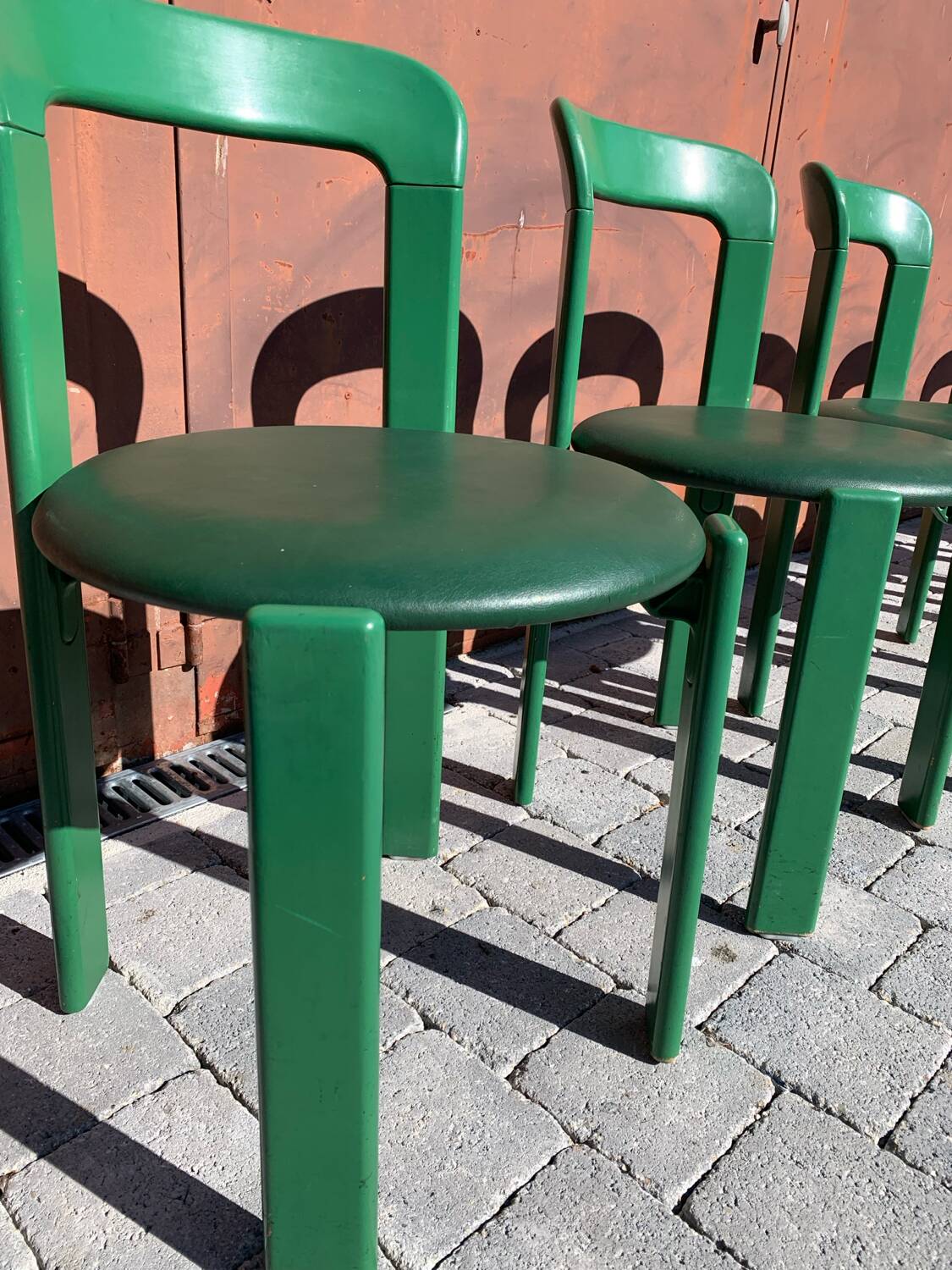6 Bruno Rey Kush & co Green Stackable Chairs Circa 1970