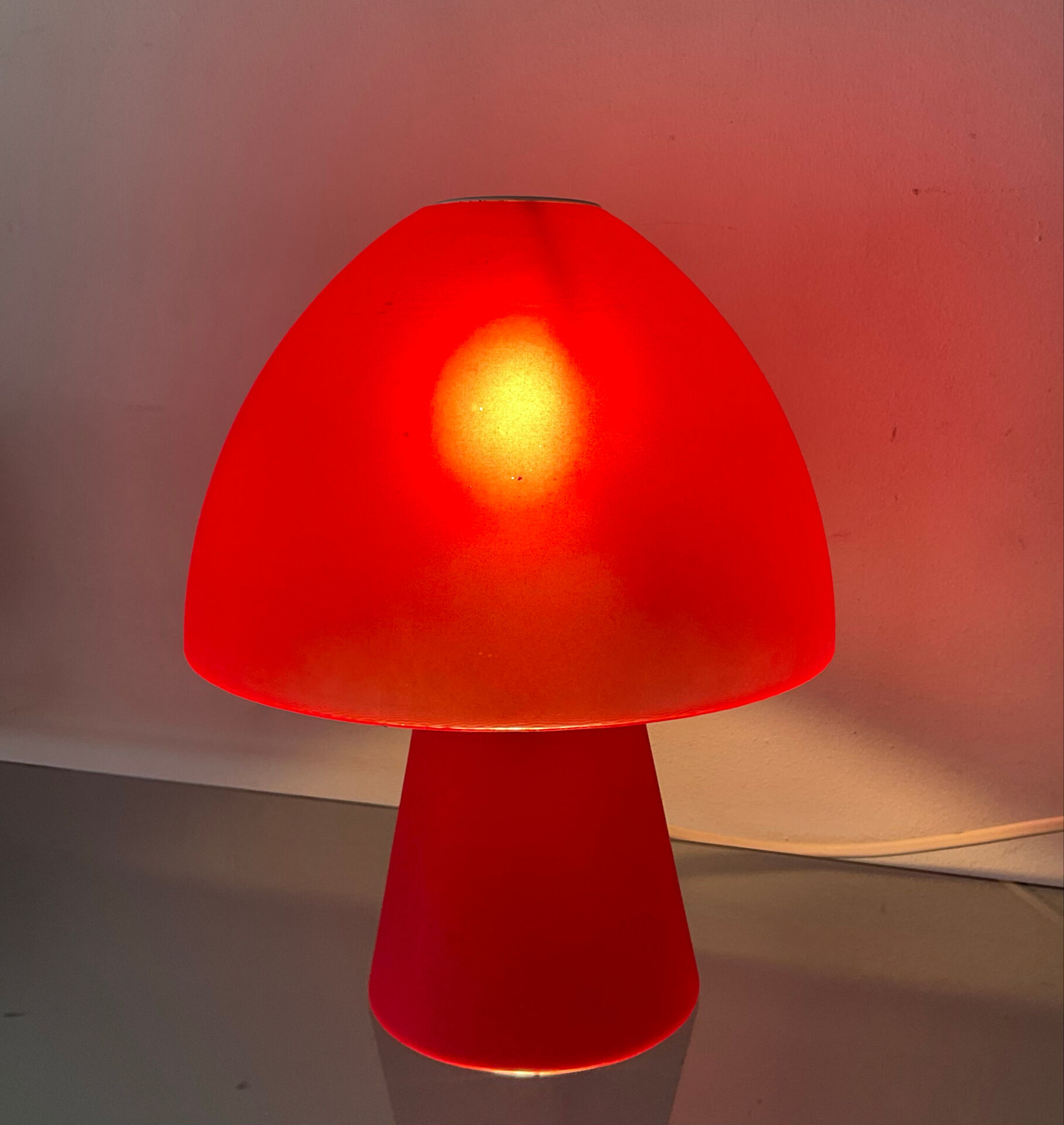 Vintage red glass mushroom lamp