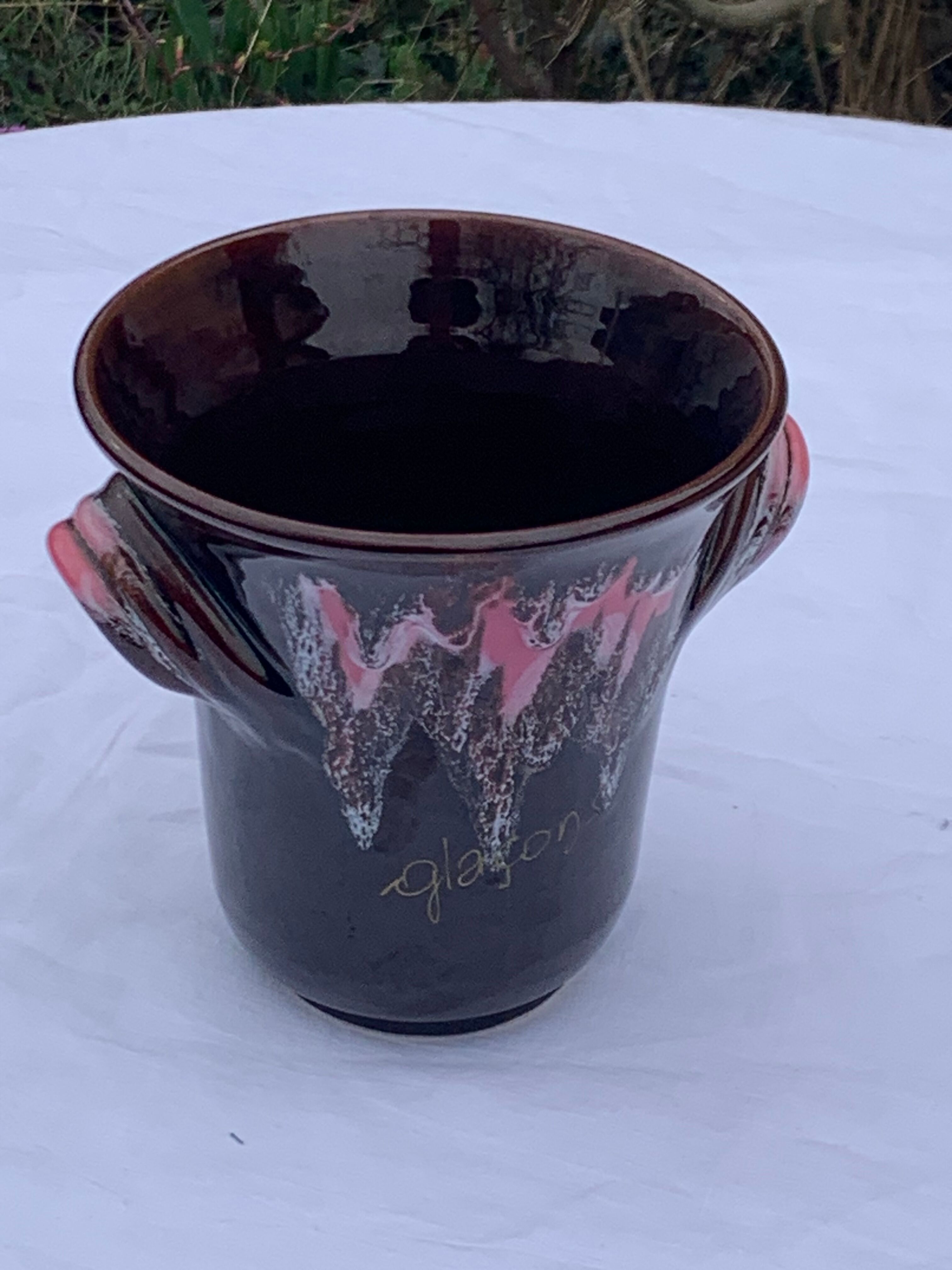 Ice bucket, vintage Vallauris glazed ceramic ice cubes