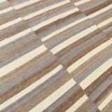 Contemporary Brown & Beige Striped Motifs Vintage Kilim Rug, 226x306Cm