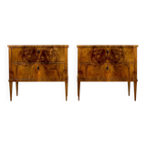 Elegant pair of Biedermeier style walnut commodes, Germany, French polish.