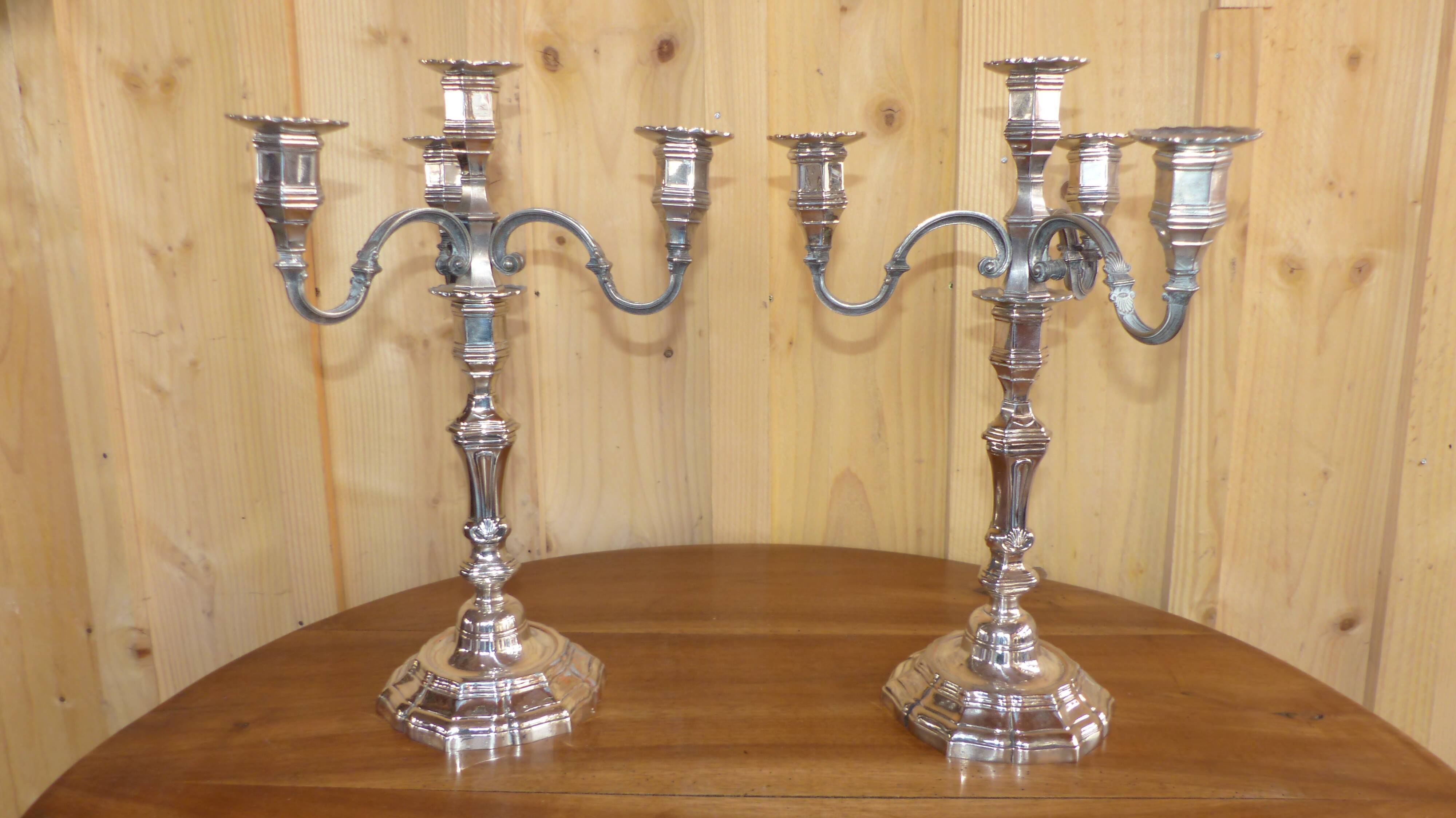 Regency style four-light silver metal candlesticks