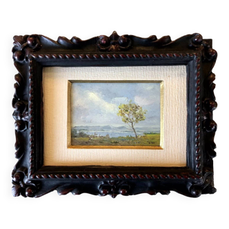 Peinture à l'huile de paysage de lac antique du 20e siècle