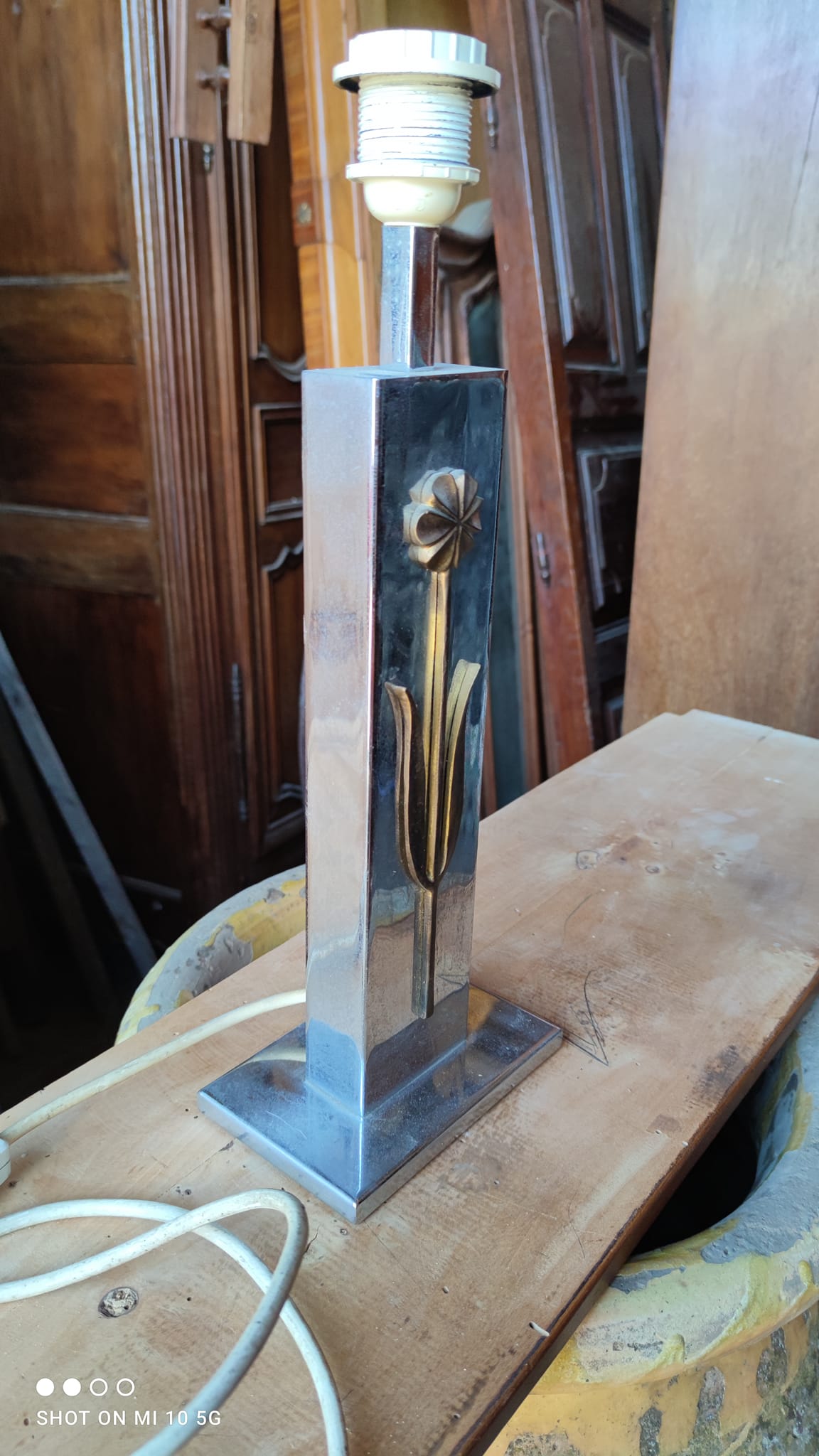 Chrome and bronze metal lamp, circa 1970