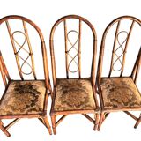 3 Chaises En Rotin Assise Velours