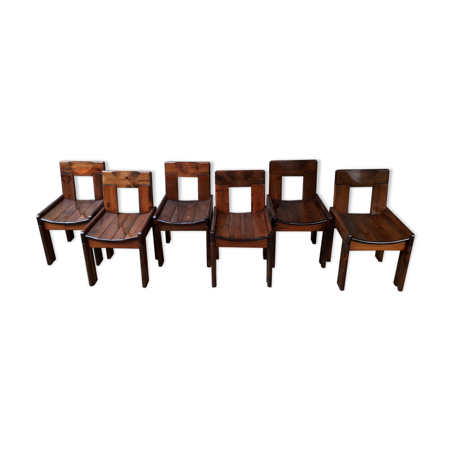 Set of 6 varnished pine chairs