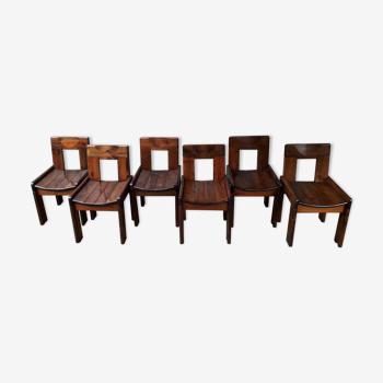 Set of 6 varnished pine chairs