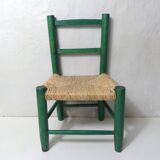 Vintage old wooden straw chair for children