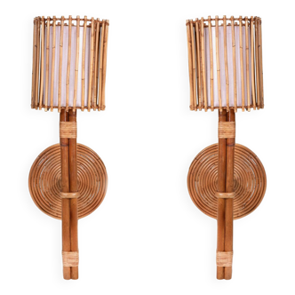 Pair of bamboo wall sconces