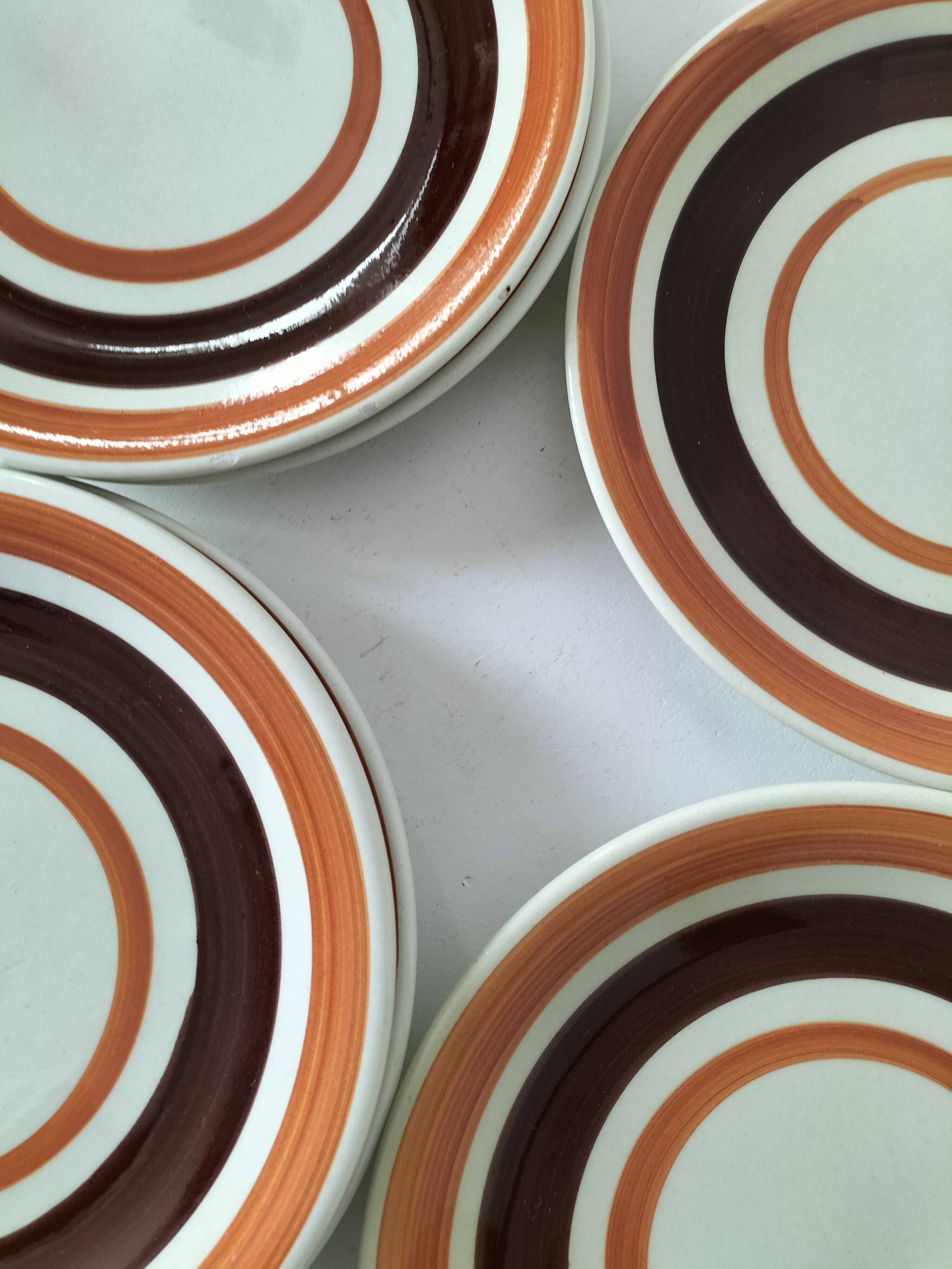 6 dessert plates Castellania – concentric orange and brown design