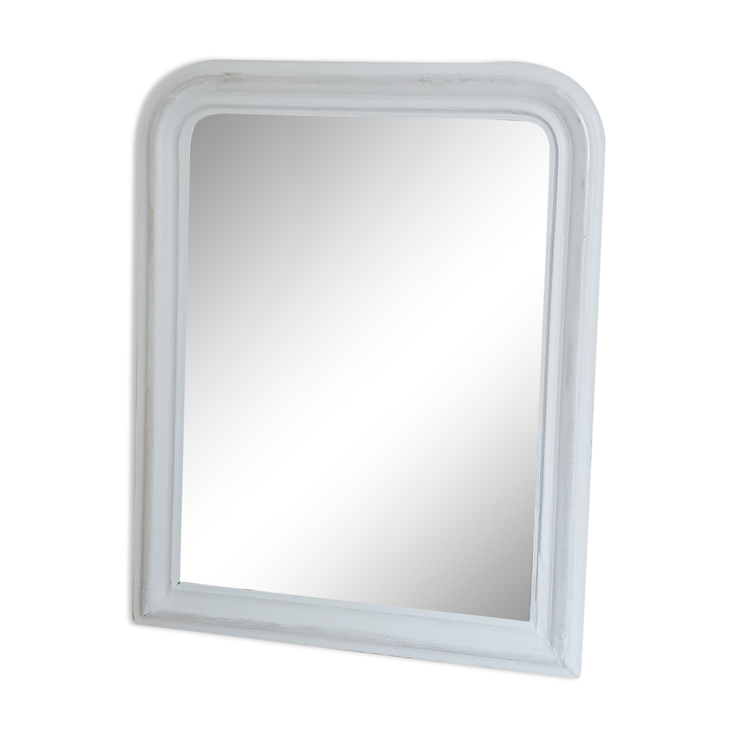 Old mirror, Louis Philippe style, white and gold patina, antique French