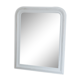 Old mirror, Louis Philippe style, white and gold patina, antique French