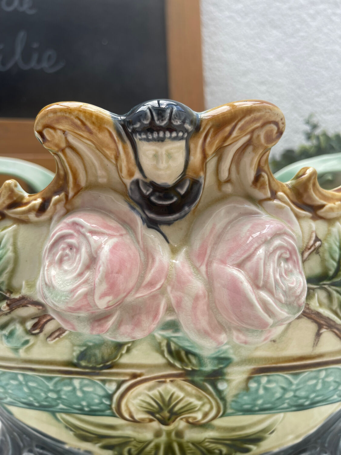 Large Onnaing Barbotine Planter / Planter circa 1900 Ar Style