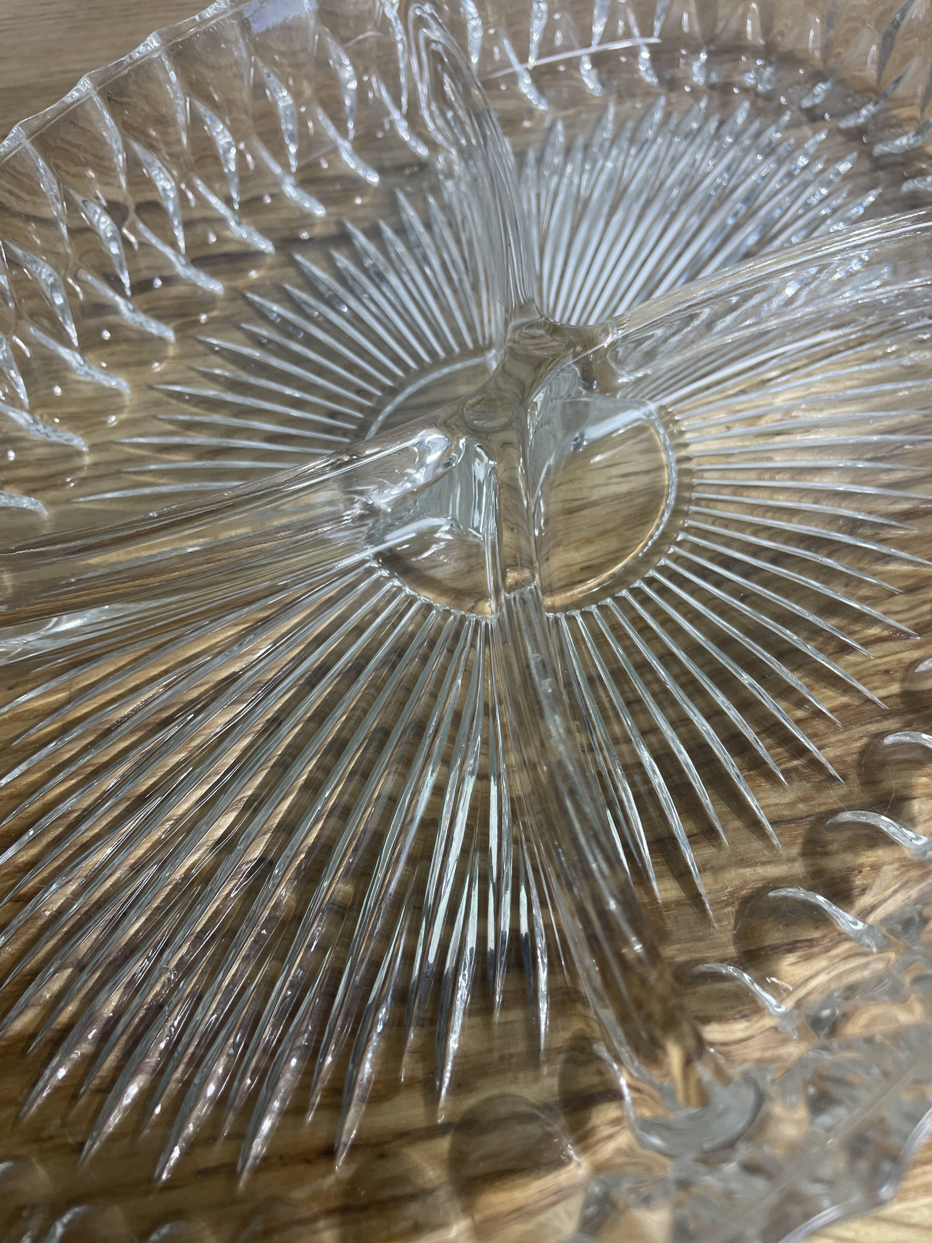 Vintage crystal appetizer tray with geometric pattern