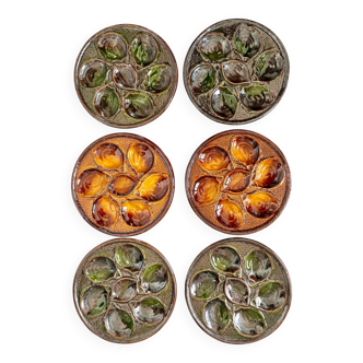 Set of 6 Majolica oyster plates Saint Clément France
