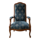 Classic cabriolet armchair in wood and blue fabric