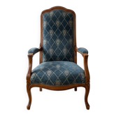 Fauteuil cabriolet classique en bois et tissu bleu