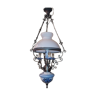 Opaline white porcelain blue 3 branch hanging lamp