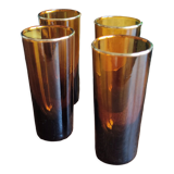 Set of 4 amber vodka glasses with gilding on the necks